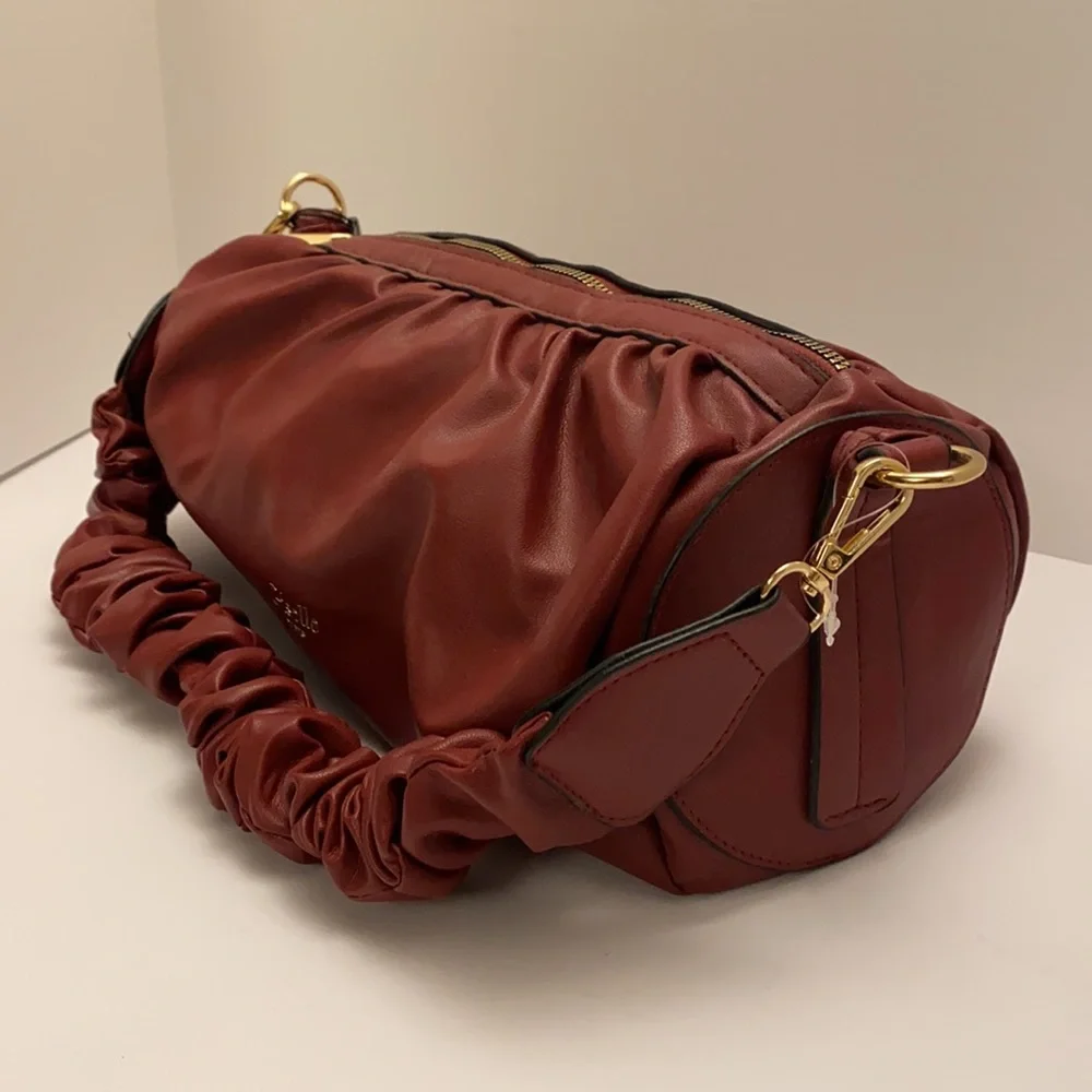 Giselle Paris Ella Satchel Raspberry Vegan Leather Handbag with Gold Accents NWT